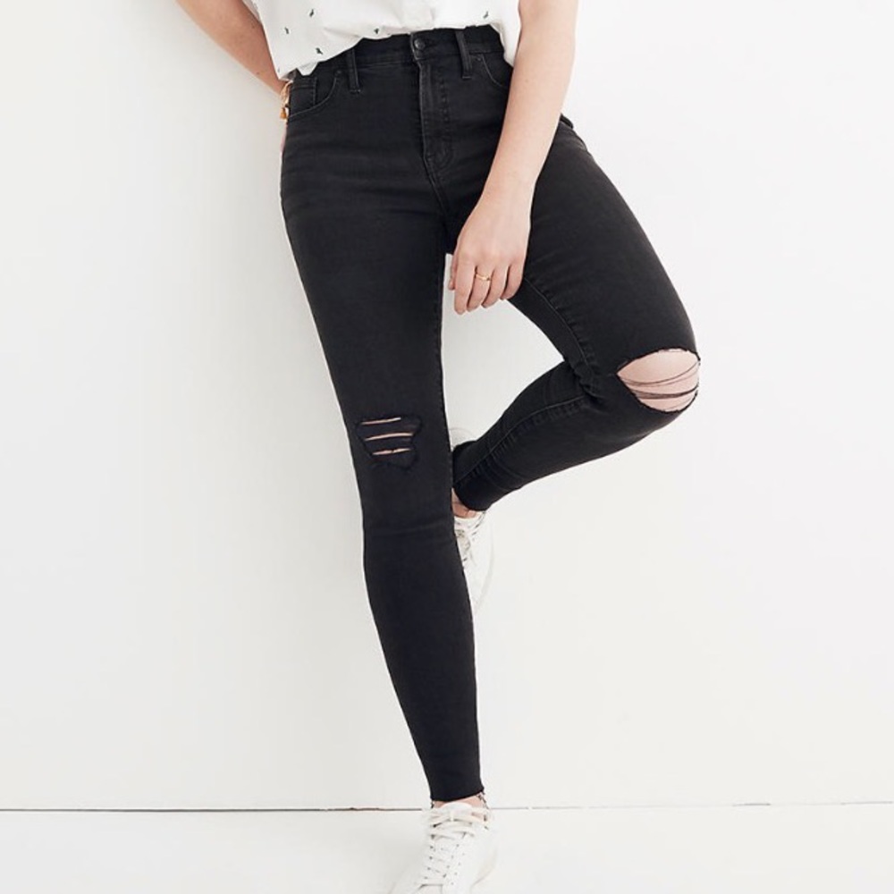 Madewell 9" High-Rise Distressed Skinny Jeans Size 28 | Black Sea
